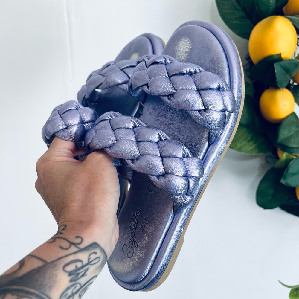 Seychelles braided leather metallic purple sandal slides